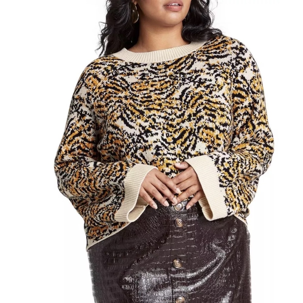 Rachel Comey Animal Print Wide Long Sleeve Wool Blend Stretch Fall Knit Sweater